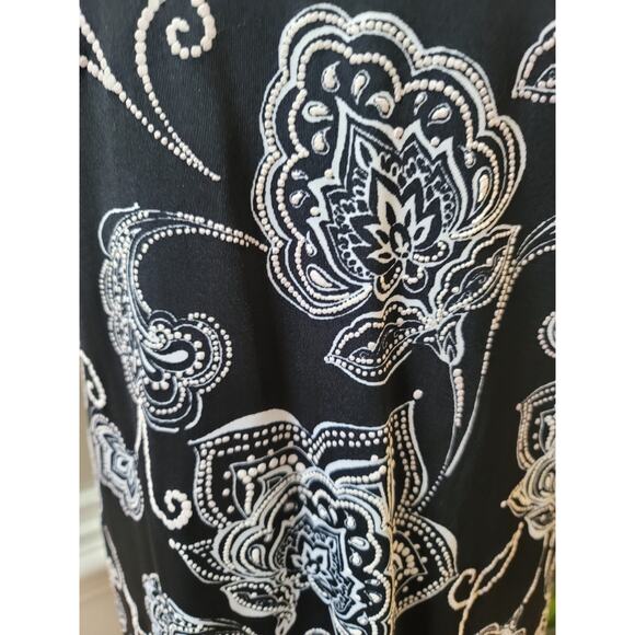 Ruby Rd Dress Womens Medium Black White Floral Print Short Sleeve Stretch Casual - Picture 7 of 15